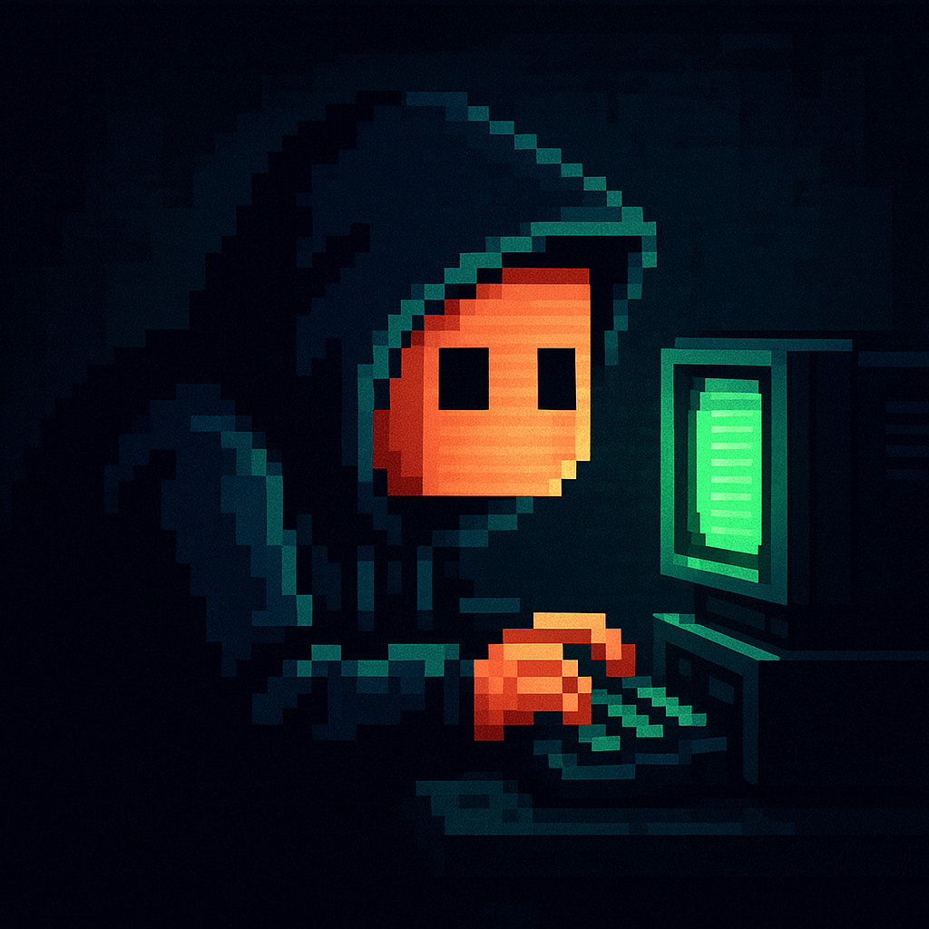 pixel figure at a glowing CRT